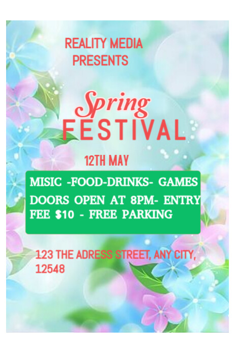 Aqua Floral Spring Festival Party Poster template