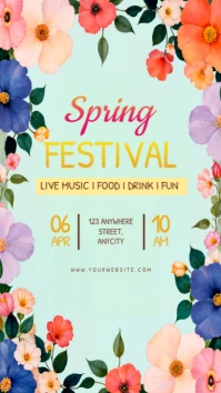 Aqua Floral Spring Festival Tampilan Digital (9:16) template