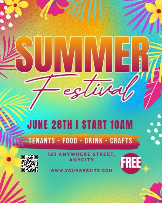 Aqua Floral Summer Festival Instagram Portrait template