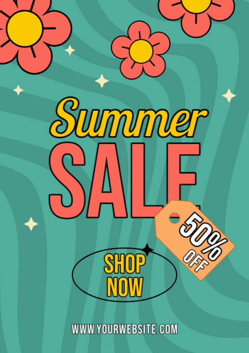 Aqua Floral Summer Sale A2 template