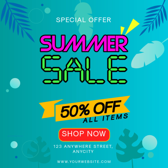 Aqua Floral Summer Sale Pos Instagram template