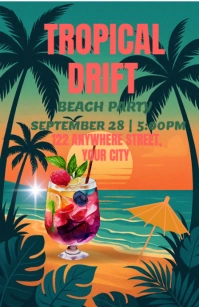 Aqua Floral Tropical Chill Summer Party  Tabloid template