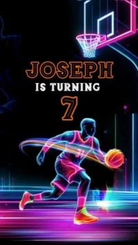 Aqua Futuristic Basket Ball Theme Birthday Invitation Digital Display (9:16) template