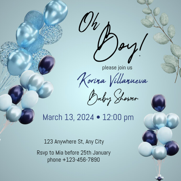 Aqua Gradient Baby Boy Shower Instagram Post template