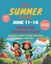 Aqua Gradient Summer Camp Invite Flyern Poster Banner Camp Hiking Christian Facebook Instagram Portr template