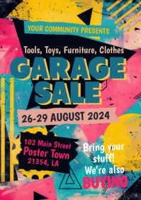 Aqua Grunge Garage Sale A5 template