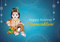 Aqua Happy Janmashtami Greeting Card, Postcar Postcard template