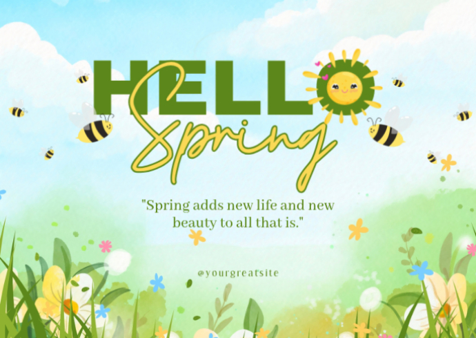 Postal Spring Plantilla de Aqua Hello Spring 2026 Postcard | PosterMyWall