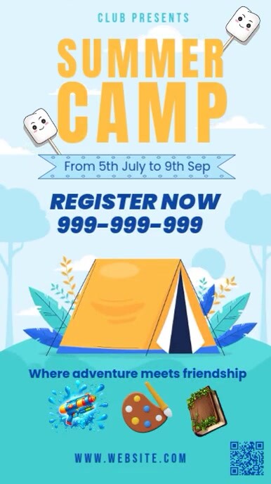 Aqua Illustrative Animated Summer Camp Ad For Kids Instagram Reel template