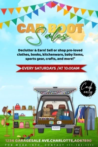 Aqua Illustrative Car Boot Sales Poster template