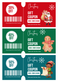 Бирюзовый Christmas Gift Coupons A5 Template