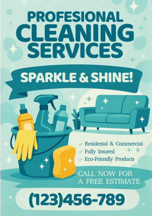 Aqua Illustrative Cleaning Services A5 template