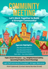Aqua Illustrative Community Meeting A5 template