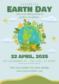 Aqua Illustrative Earrh Day Celebration Invitation A6 template
