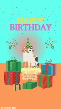 Aqua Illustrative Happy Birthday Instagram Story template