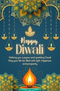 Aqua Illustrative Happy Diwali Invitation Party Celebration  Poster template