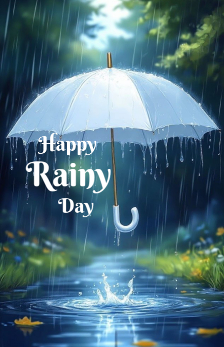 Aqua Illustrative Happy Rainy Day Tabloid Template | PosterMyWall