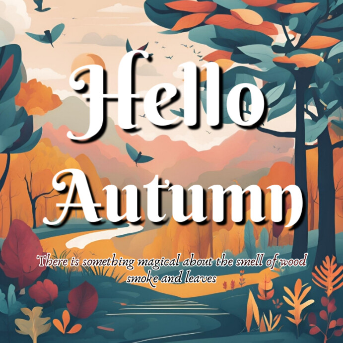Aqua Illustrative Hello Autumn Instagram Post Template | PosterMyWall