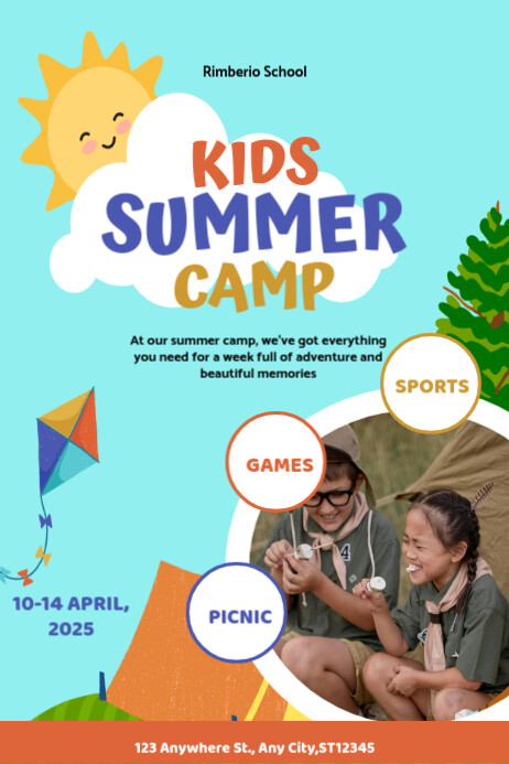 Aqua Illustrative Kids Summer Camp Poster Template | PosterMyWall
