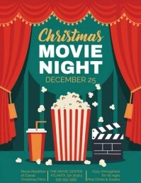 Turquoise Christmas Movie Night Flyer Template
