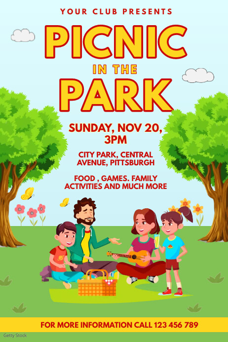 Aqua Illustrative Picnic In The Park  Poster template