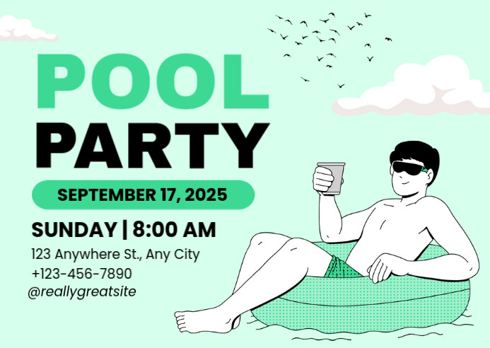 Aqua Illustrative Pool Party  Postcard Poskaart template