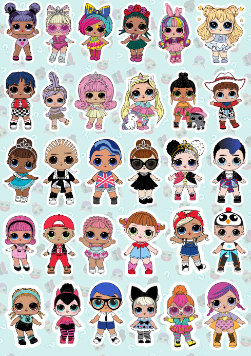 Plantilla de Aqua Illustrative Stickers Decorativas De Las Muñecas Lol ...