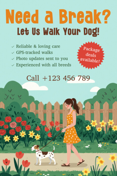 Aqua Illustrative Walking Dog Poster template