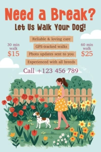 Aqua Illustrative Walking Dog Poster template