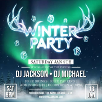 Aqua Illustrative Winter Party Invitation Instagram Post Wpis na Instagrama template