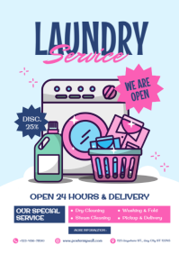 Aqua Ilustratif Laundry Service A4 template