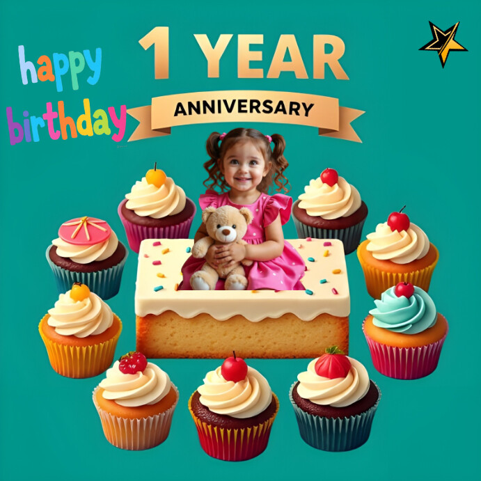 Aqua Joyful 1 Years Anniversary Instagram Post Template | PosterMyWall