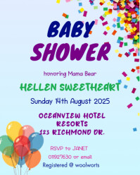 Aqua Joyful Baby Shower Invitation Invite Card Flyer Balloons Instagram Facebook Poster Banner  Inst template