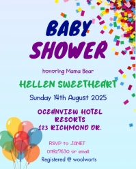 Aqua Joyful Baby Shower Invitation Invite Card Flyer Balloons Instagram Facebook Poster Banner  Inst template
