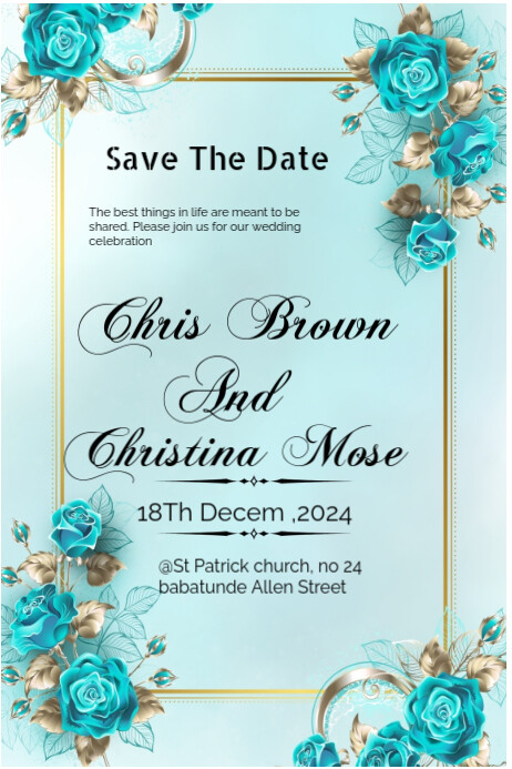 Aqua Joyful Blue Classy Wedding Invitation Poster Cartaz template