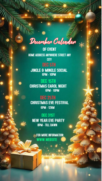 Aqua Joyful December Calendar Of Events Instagram Story Template ...