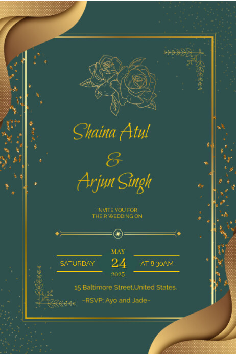 Aqua Joyful Green And Gold Wedding  Poster template