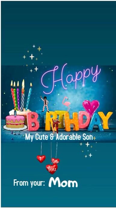 Aqua Joyful Happy Birthday Son Instagram Story template
