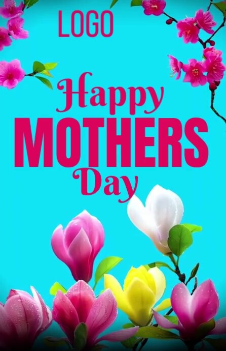 Aqua Joyful Happy Mother's Day Half Page Wide Meia página larga template