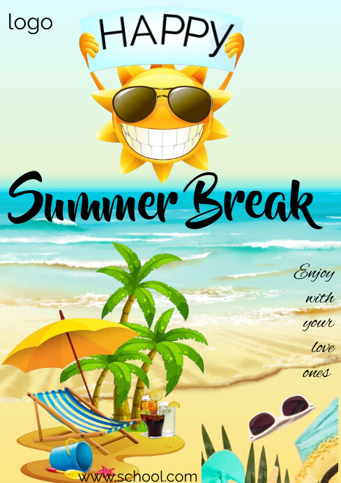 Aqua Joyful Happy Summer Break A3 Template | PosterMyWall
