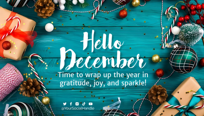 Aqua Joyful Hello December Blog Header Template | PosterMyWall