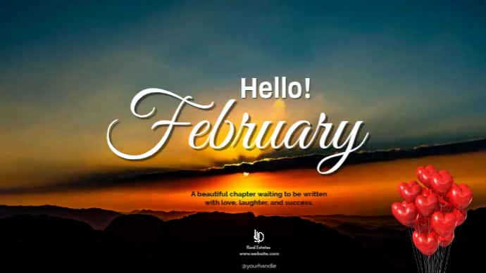 Aqua Joyful Hello February Digital Display (16:9) Template | PosterMyWall