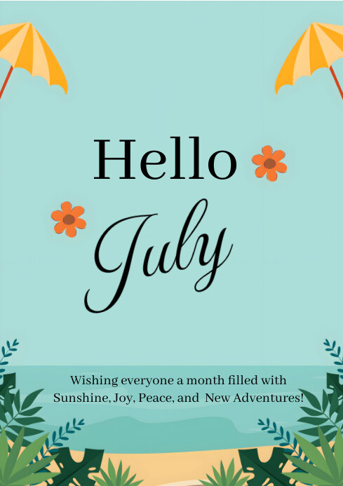 Hello July Fish Frame Plantilla de Aqua Joyful Hello July A4 | PosterMyWall