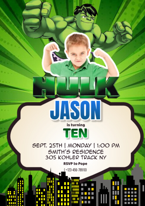 Aqua Joyful Hulk Birthday Template A4