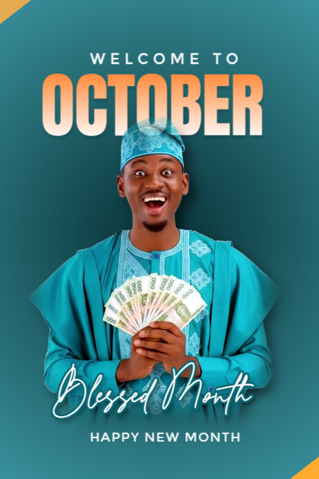 Aqua Joyful October 1, October, New Month Oct, Welcome To October Poster template