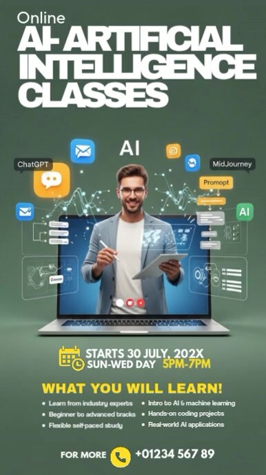 Aqua Joyful Online Ai Courses, Facebook Story template