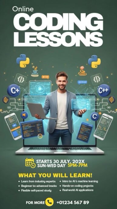 Aqua Joyful Online Coding Lessons,  Instagram Reel template