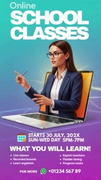 Aqua Joyful Online School Classes Facebook Story template