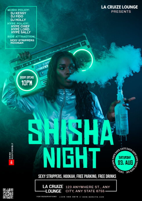 Aqua Joyful Shisha Night A4 Template | PosterMyWall