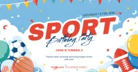 Aqua Joyful Sport Themed Birthday Party Invitation Facebook Shared Image template